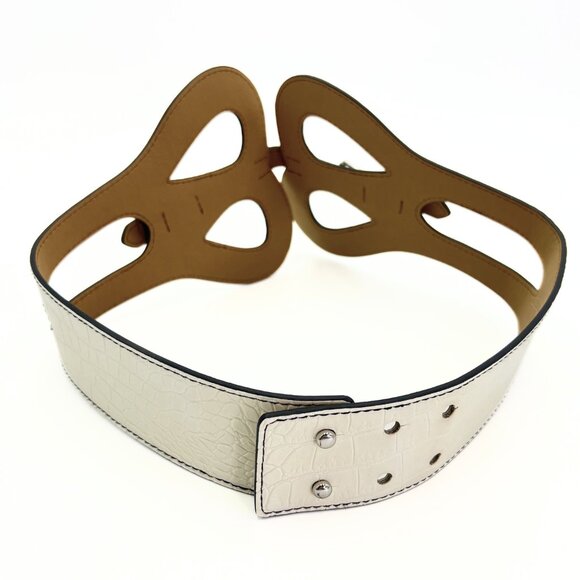 BCBGMAXAZRIA Cream/Ivory Croc Butterfly Front Vegan Leather Waist Belt Size S main image 9